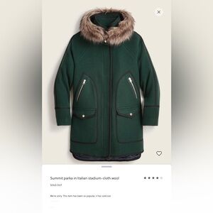 J. Crew Summit Parka Italian Wool with Faux Fur Trim